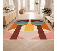 KTYUTJDH Alfombra moderna geométrica marrón, amarillo, naranja, rosa, blanco, azul, verde, rectangular, 200 x 300 cm, alfombra extragrande para sala de estar, lavable, antideslizante, comedor