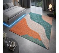 KTYUTJDH Alfombra multicolor de diseño moderno geométrico, verde, naranja, rosa, gris, blanco, rectangular, 90 x 150 cm, alfombra de pelo bajo, para sala de estar, dormitorio, alfombra protectora