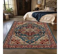 KTYUTJDH Alfombra oriental vintage, azul, rojo, beige, amarillo, rectangular, 180 x 240 cm, alfombras grandes y suaves, Art Déco, hogar, oficina, salón, comedor, dormitorio