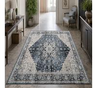 KTYUTJDH Alfombra oriental vintage floral azul, blanco, gris, rectangular, 120 x 180 cm, alfombras para sala de estar, dormitorio, estéticas, interiores, decoración del hogar