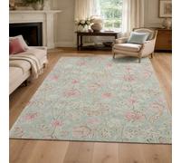 KTYUTJDH Alfombra oriental vintage floral azul, rosa, beige, rectangular, 90 x 100 cm, alfombras para sala de estar, dormitorio, cuarto de servicio, alfombra de suelo, mesita de noche