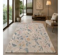 KTYUTJDH Alfombra oriental vintage floral beige, azul, rosa, amarillo, blanco, rectangular, 90 x 100 cm, alfombras para sala de estar, dormitorio, cuarto de servicio, alfombra de suelo, decoración de