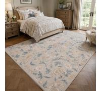 KTYUTJDH Alfombra oriental vintage floral beige, azul, rosa, blanco, amarillo, rectangular, 180 x 240 cm, alfombras grandes y suaves Art Deco para el hogar, oficina, salón, comedor, dormitorio