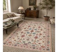 KTYUTJDH Alfombra oriental vintage floral beige, rosa, azul, naranja, amarillo, rectangular, 120 x 180 cm, alfombras para sala de estar, dormitorio, estéticas, interiores, decoración del hogar