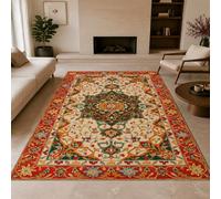 KTYUTJDH Alfombra oriental vintage floral geométrica roja, verde, naranja, beige, azul, rectangular, 120 x 180 cm, alfombras para sala de estar, dormitorio, estéticas, interiores, decoración del hogar
