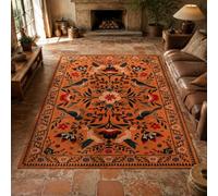 KTYUTJDH Alfombra oriental vintage floral naranja, rojo, negro, blanco, azul, marrón, rectangular, 120 x 180 cm, alfombras para sala de estar, dormitorio, estéticas, interiores, decoración del hogar