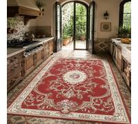 KTYUTJDH Alfombra oriental vintage floral roja, blanca, rosa, verde, rectangular, 180 x 240 cm, alfombras grandes y suaves, art déco, para el hogar, oficina, salón, comedor, dormitorio