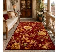 KTYUTJDH Alfombra oriental vintage floral rojo, amarillo, beige, verde, rectangular, 180 x 240 cm, alfombras grandes y suaves, Art Deco para el hogar, oficina, salón, comedor, dormitorio