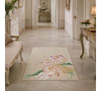 KTYUTJDH Alfombra oriental vintage floral rosa, verde, amarillo, blanco, beige, rectangular, 90 x 100 cm, alfombras para sala de estar, dormitorio, cuarto de servicio, alfombra de suelo, decoración de
