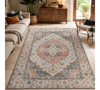 KTYUTJDH Alfombra oriental vintage floral vintage, rojo, gris, beige, blanco, rectangular, 180 x 240 cm, alfombras grandes y suaves, art déco, hogar, oficina, salón, comedor, dormitorio