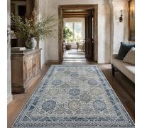 KTYUTJDH Alfombra oriental vintage geométrica azul, beige, gris, blanco, rectangular, 180 x 240 cm, alfombras grandes y suaves Art Deco para el hogar, oficina, salón, comedor, dormitorio