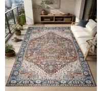 KTYUTJDH Alfombra oriental vintage, marrón, azul, blanco, rectangular, 180 x 240 cm, alfombras grandes y suaves, Art Déco, hogar, oficina, salón, comedor, dormitorio