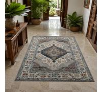KTYUTJDH Alfombra oriental vintage moderna gris, beige, rojo, azul, amarillo, blanco, rectangular, 180 x 240 cm, alfombras grandes y suaves Art Deco para el hogar, oficina, salón, comedor, dormitorio
