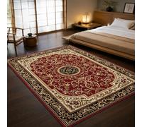 KTYUTJDH Alfombra oriental vintage, rojo, amarillo, negro, beige, rectangular, 180 x 240 cm, alfombras grandes y suaves Art Deco para el hogar, oficina, salón, comedor, dormitorio