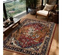 KTYUTJDH Alfombra rectangular de 120 x 160 cm, diseño de flores rojas multicolor y animales anaranjados, para salón, dormitorio, decoración del hogar