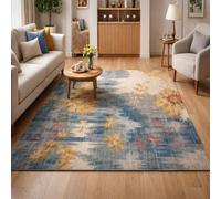 KTYUTJDH Alfombras, diseño floral abstracto en azul, gris, amarillo, rojo, beige y multicolor, rectangular, 120 x 200 cm, alfombra lavable, fácil cuidado, parte inferior antideslizante, alfombra de