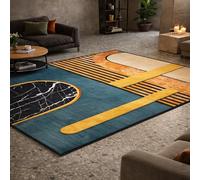 KTYUTJDH Alfombras modernas geométricas, azules, amarillas, negras, blancas y naranjas, rectangulares, 140 x 160 cm, para salón, dormitorio, salón, dormitorio, lavable, antideslizante,