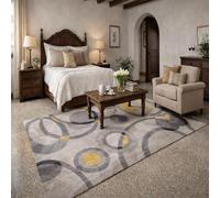 KTYUTJDH Alfombras, moderno patrón geométrico abstracto en gris, amarillo, negro, blanco, gris, rectangular, 200 x 300 cm, lavable, antideslizante, alfombra grande para sala de estar, dormitorio