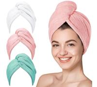 KU 3 Piezas Toalla Microfibra Pelo, Turbante para Secar el Cabello, Súper Absorbente y de Secado Rápido, Cuidado del Cabello, Dormir (Blanco, Rosa, Verde)