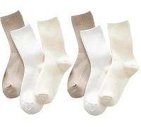 KU Calcetines Mujer6 Pares - Calcetines de Algodón Premium para Otoño-Invierno - Calcetines Deportivos Estéticos para Ropa Casual - Regalo para Mujer Talla 35-42 (Marrón claro, beige, blanco)