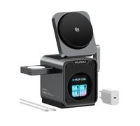 KU XIU 3-en-1 Estación de Carga 25W, TFT Pantalla Inteligente y Ventilador | Certificación QI2.2 25W, Magnético Cargador Inalámbrico para iPhone 12-18/Apple Watch/AirPods, 45W Adaptador Incluido
