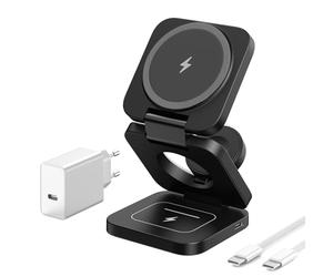 KU XIU Base De Carga para iPhone y Apple Watch, 3 en 1 Cargador Inalámbrico para iPhone 17/16/15/14/13/12 Pro/Plus/Pro MAX, Cargador rápido de 5W para Apple Watch 9/8/7/6/5/4/3/2/SE, para Airpods