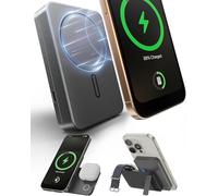 KU XIU Magnético Power Bank, 10.000mAh 3 en 1 Bateria Externa Carga Rapida, 15W Plegable Estación Carga Inalámbrica, Viaje Metal Bateria Portatil para iPhone 16 15 14 13 12, para iWatch, para Airpods
