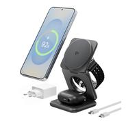 KU XIU Qi2 Cargador Inalámbrico 3-en-1 para Samsung, 15W Magnética Estación de Carga Inalámbrica para Galaxy S25, Z Fold7, Carga Rápido para Galaxy Watch, para Galaxy Buds(Adaptador 45W Incluido)
