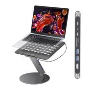 KU XIU Soporte Ajustable Portátil con Estación de Acoplamiento 8-en-1, Soporte Aluminio con Hub USB, Base Giratoria de 360°, Doble Pantalla 4K USB3.0 PD100W para Todos los portátiles de 10-17''
