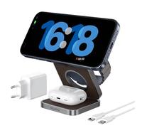 KU XIU X40 Cargador Inalámbrico 3 en 1 Plegable de Aluminio - Estación de Carga Magnética para iPhone 17-12 /Air, 5W para iWatch Ultra/SE/Series 11-4 y Auriculares Inalámbricos 4/3/2/Pro - Cuero PU