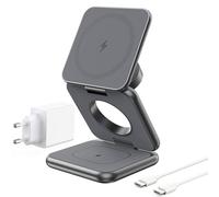 KU XIU X40 Cargador Inalámbrico 3 en 1 Plegable, Estación de Carga Inalámbrica para iPhone 17-12/Air, 5W para iWatch 4-11/SE/Ultra y Air-Pods 4/3/2/Pro, Cargador Magnético Portátil - Gris