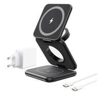 KU XIU X40 Cargador Inalámbrico 3 en 1 Plegable, Estación de Carga para iPhone 17-12/Air, 5W para iWatch Series 4-11/SE/Ultra y Auriculares Inalámbricos 4/3/2/Pro, Cargador Magnético Portátil - Negro