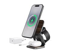 KU XIU X40 Turbo Qi2.2 25W Cargador Inalámbrico Magnético, Estación de Carga 3 en 1 Plegable para iPhone 17/16/15/14/13/12, 5W para Apple Watch y AirPods, Diseño en Aluminio, Adaptador GAN 45W Incl.