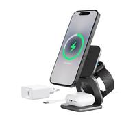 KU XIU X40 Turbo Qi2.2 25W Cargador Inalámbrico Magnético, Estación de Carga 3 en 1 Plegable para iPhone 17/16/15/14/13/12, 5W para Apple Watch y AirPods, Diseño en Aluminio, Adaptador GAN 45W Incl.