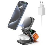 KU XIU X55 Cargador Inalámbrico Magnético, Plegable Estacion de Carga 3 en 1, 15W Magnetico Wireless Charger para iPhone 18-12, 5W para Apple Watch & AirPods, 30W Adaptador Incluido, Gris