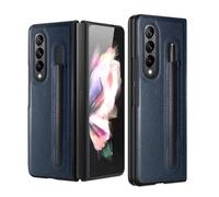 kuaijiexiaopu fubdas, Litchi Leather Case with Pencil Bag, Business Foldable Flip Shockproof Protective Cover Suitable for Samsung Galaxy Z Fold 6/5(Azul,Z Fold6)