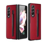 kuaijiexiaopu fubdas, Litchi Leather Case with Pencil Bag, Business Foldable Flip Shockproof Protective Cover Suitable for Samsung Galaxy Z Fold 6/5(Rojo,Z Fold5)