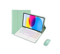 kuaijiexiaopu Funda con Teclado retroiluminado Tricolor Desmontable y Soporte de Cuero PU+TPU Compatible con iPad Air5/Air4 de 10,9 Pulgadas(Mint Green+Keyboard+Mouse)