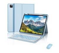kuaijiexiaopu Funda de Cuero con Tapa y Soporte, con Teclado retroiluminado de 7 Colores Desmontable, Compatible con iPad de 10.ª generación de 10,9 Pulgadas.(Sky Blue+Keyboard+Mouse)