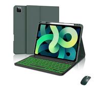 kuaijiexiaopu Funda de Cuero con Tapa y Soporte, con Teclado retroiluminado de 7 Colores Desmontable, Compatible con iPad de 10.ª generación de 10,9 Pulgadas.(Dark Green+Keyboard+Mouse)