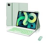 kuaijiexiaopu Funda de Cuero con Tapa y Soporte, Teclado retroiluminado de 7 Colores Desmontable, Compatible con iPad Air de 11 Pulgadas (2024)(Mint Green+Keyboard+Mouse)
