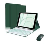 kuaijiexiaopu Funda de Cuero PU+TPU con Soporte, Ranura for bolígrafo y Teclado retroiluminado Desmontable, Compatible con iPad de 10.ª generación de 10,9 Pulgadas.(Dark Green+Keyboard+Mouse)