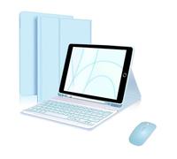 kuaijiexiaopu Funda de Cuero PU+TPU con Soporte, Ranura for bolígrafo y Teclado retroiluminado Desmontable, Compatible con iPad de 10.ª generación de 10,9 Pulgadas.(Sky Blue+Keyboard+Mouse)