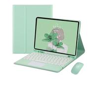 kuaijiexiaopu Funda de piel sintética con soporte for teclado y ratón con teclas redondas desmontables, compatible con Samsung Galaxy Tab S9 de 11 pulgadas X710/X716B/X718U.(Mint Green+touch Keyboard)