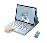 kuaijiexiaopu Funda de piel sintética con soporte for teclado y ratón con teclas redondas desmontables, compatible con Samsung Galaxy Tab S9 de 11 pulgadas X710/X716B/X718U.(Misty Blue+touch Keyboard)