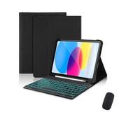 kuaijiexiaopu Funda Protectora de Cuero con Tapa y Teclado retroiluminado Desmontable Compatible con iPad Air5/Air4 de 10,9 Pulgadas(Black+Keyboard+Mouse)