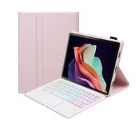 kuaijiexiaopu Funda Protectora for Tableta con Teclado, Funda de Piel sintética y TPU Compatible con Lenovo Tab P12 de 12,7 Pulgadas (2023)(Pink+Backlit Keyboard)