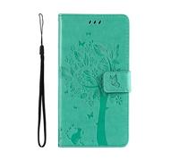 kuaijiexiaopu Fundas Embossing Cat Tree Protective Case, Flip Card Wallet Stand Cover Compatible with iPhone 16 Pro MAX 6.9 Inch(Verde)