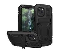 kuaijiexiaopu Fundas Full-Body Rugged Armor Shockproof Protective Case, Kickstand Aluminum Metal Glass Cover Compatible with iPhone 16(Negro)