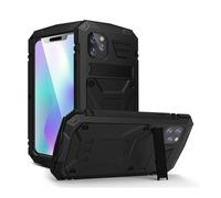 kuaijiexiaopu Fundas Full-Body Rugged Armor Shockproof Protective Case, Kickstand Aluminum Metal Glass Cover Compatible with iPhone 15 Pro MAX 6.9 Inch(Negro)